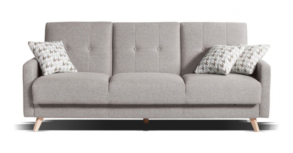 Sofa SCANDI 3 osobowa z funkcja spania w jasno szarym kolorze.