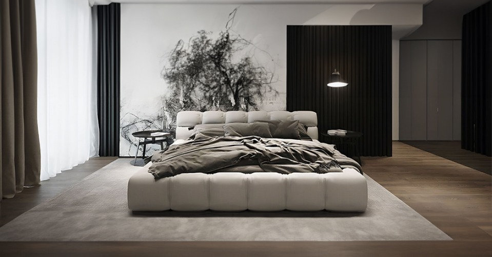 Piękna i stylowa sypialnia z pięknym łóżkiem BONITO